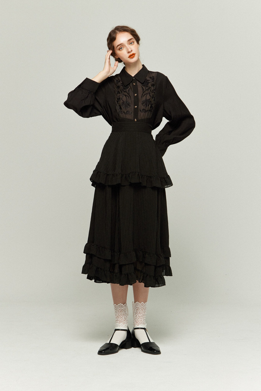 《月の呪文を唱えて》レイヤードフリルスカート-Black