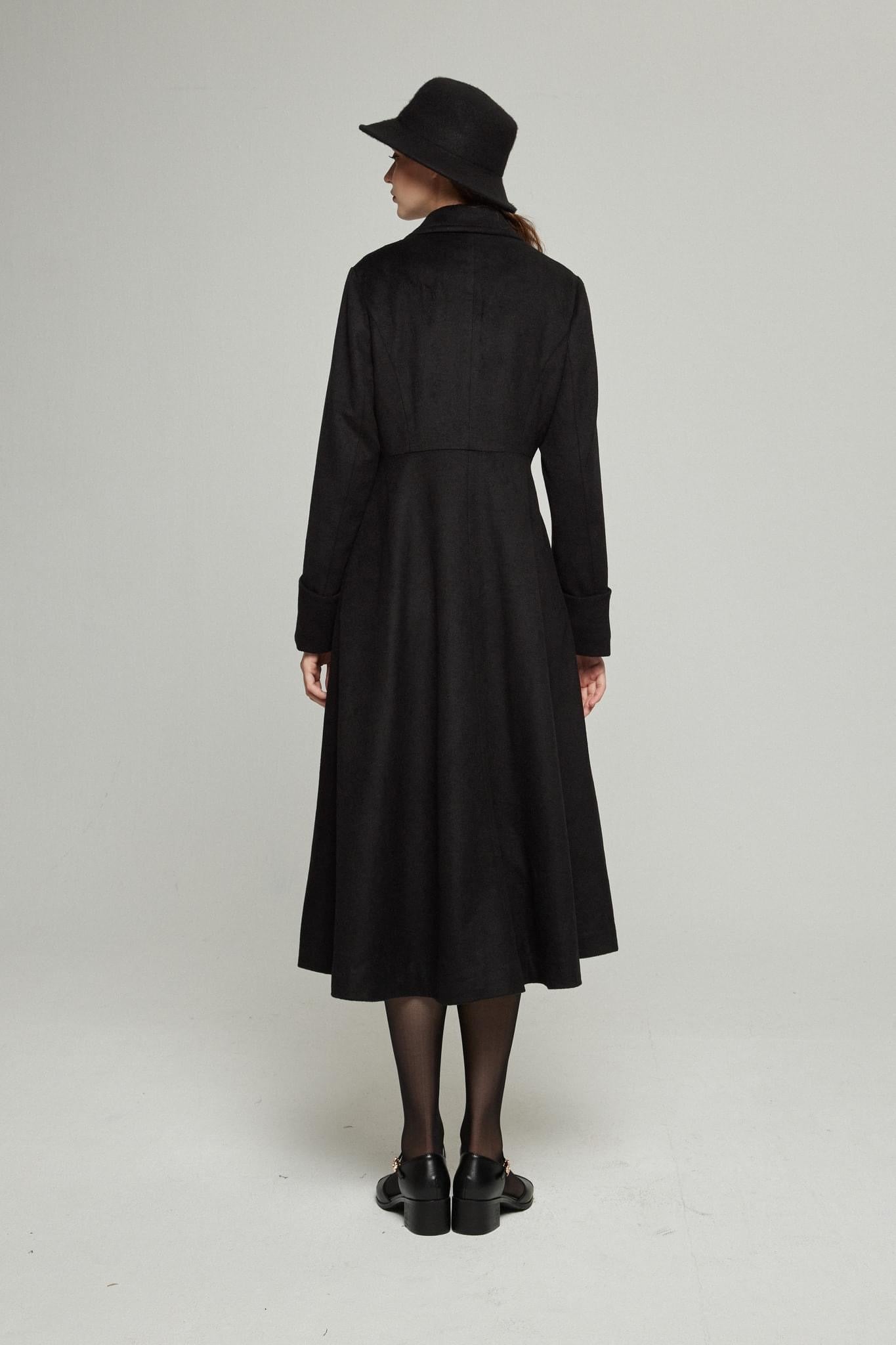 《サイコロに息を吹きかけて》ダブルブレストウールブレンドコート-Black