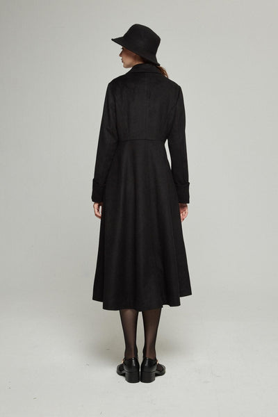 《サイコロに息を吹きかけて》ダブルブレストウールブレンドコート-Black