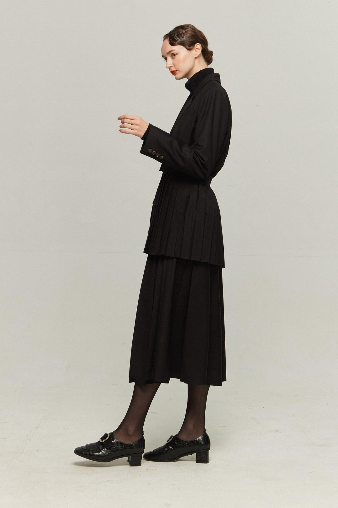 《I have to hang up the phone》High waist box pleat skirt (Copy)