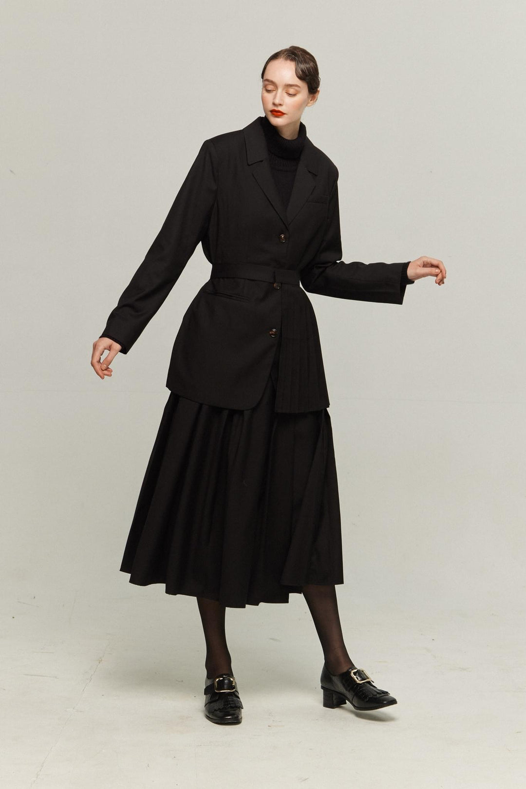 《I have to hang up the phone》High waist box pleat skirt (Copy)