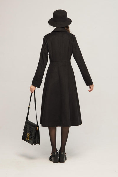 《サイコロに息を吹きかけて》ダブルブレストウールブレンドコート-Black