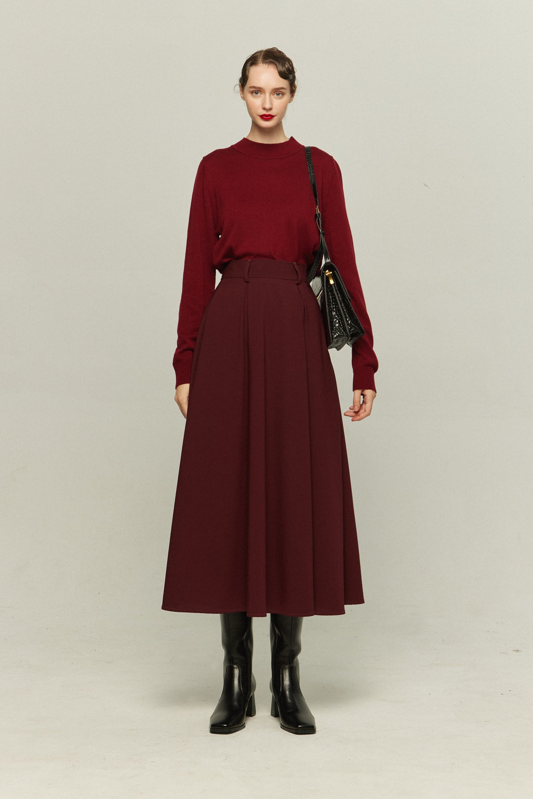 "Toy Train" High Waist Box Pleated Long Skirt