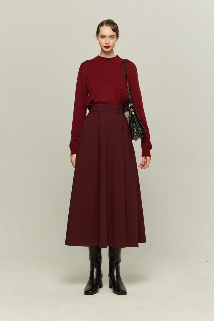 "Toy Train" High Waist Box Pleated Long Skirt