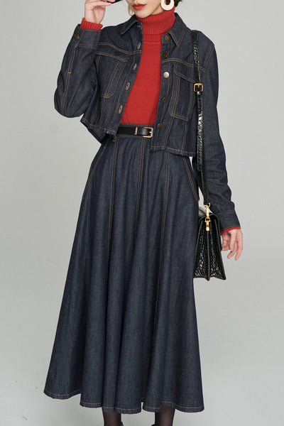 《もうひとつのダイアリー》クロップドデニムジャケット-Navy