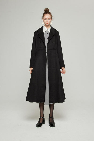 《サイコロに息を吹きかけて》ダブルブレストウールブレンドコート-Black