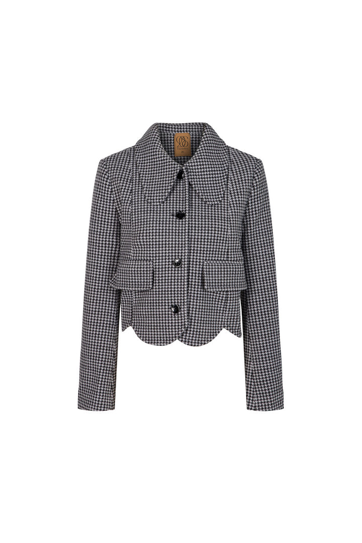 [Pinch your cheek] Big color scallop design jacket-Coffee