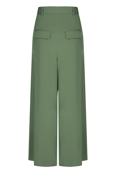 《木の枝で地図を描いて》ハイウエストスリットパンツ-Light green
