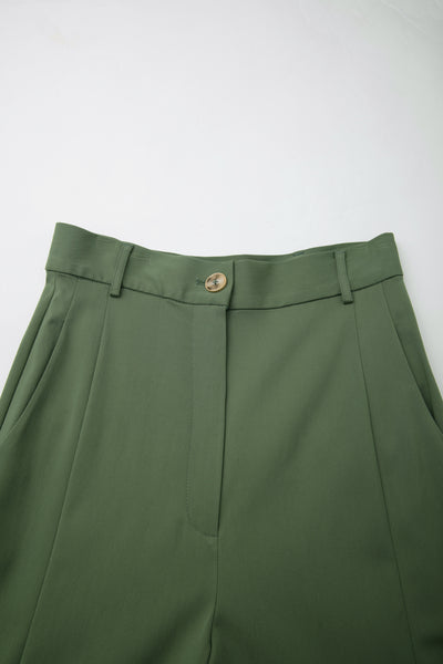 《木の枝で地図を描いて》ハイウエストスリットパンツ-Light green