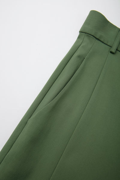 《木の枝で地図を描いて》ハイウエストスリットパンツ-Light green